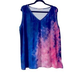 Sakurafina v-neck cosmic print tank in blue & pink size 1X